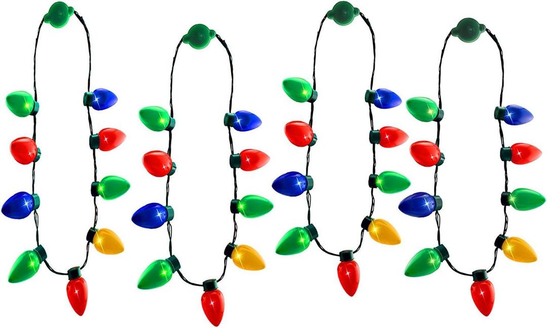 Windy City Novelties 4 Pack LED Light Up Christmas Bulb Necklace with 6 Dynamic Light Modes