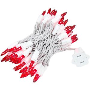 Novelty Lights 11 Feet 50 Bulb Incandescent Mini Light String, Red with 2.5-Inch Spacing on White Wire, UL Listed Commercial Grade Indoor/Outdoor Mini Lights, Connectable End-to-End