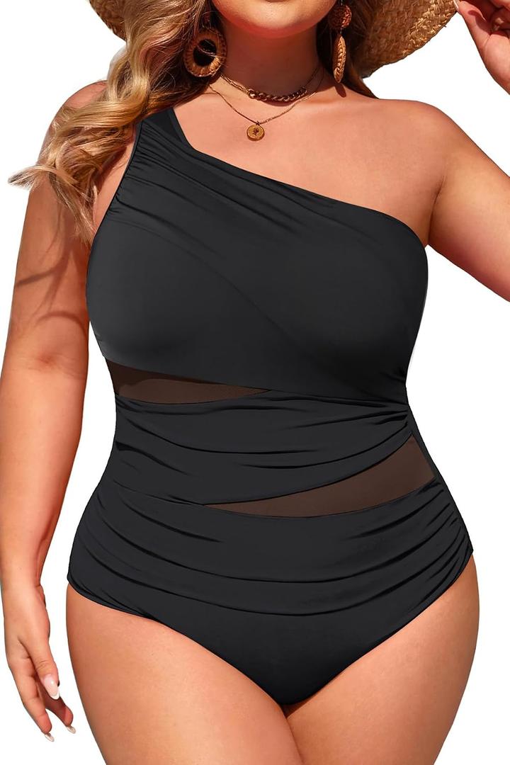 Aqua Eve Plus Size One Piece Swimsuit for Women Tummy Control Bathing Suits One Shoulder Swimwear, 18W