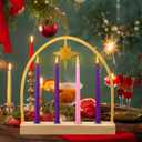 4 Pcs Advent LED Candle with Remote Hexagram Flameless Candleholder Battery Operated Candlesticks for Advent Wreath Lent Decorations Flickering Flameless Candles with Remote Timer