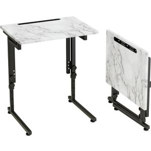 TV Tray, Folding TV Dinner Table, Adjustable Small C-Shaped End Tray for Eating, Foldable Slide Under Couch Side Table for Recliner, Living Room, Bedroom, No Assembly Required(White Marble)