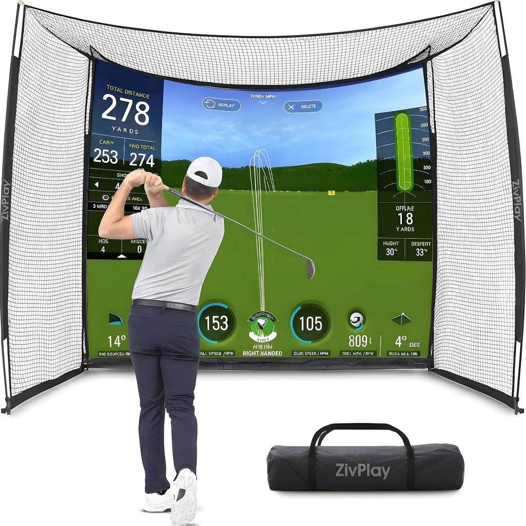Golf Cage Net with Impact Screen 10 x 8 Ft Golf Hitting Cage with Side Enclosure and Top net to Practice with Simulator at Home Indoor Projector and Launch Monitor Not Included, 10 feet x 8 feet x 5.5 feet