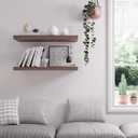 Floating Shelf, Set of 1 Wall Shelf, 24 in W x 12.75 in D x 2 in H Wooden Floating Wall Shelf with Invisible Brackets for Living Room/Bedroom/Bathroom/Kitchen Storage and Decor, Walnut