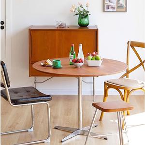 Round Modern Solid Wood Dining Table Dining Furniture with Crossed Metal Base, Brown Wood Small Table for Office Small Coffee Table for 2-4, 27.6inch Wide, 27.6"L x 27.6"W x 29"H