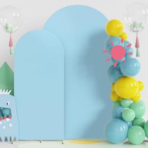 Fomcet Wedding Arch Cover 7.2FT, 6FT Dusty Blue Spandex Fitted Fabric Arch Backdrop Covers 2 Set for Round Top Chiara Arched Backdrop Stand Cover for Wedding Birthday Party Baby Shower Decor, Sky Blue