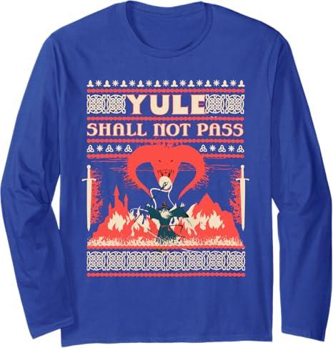 Yule Shall not Pass Fantasy Wizard Holiday Pun Funny Xmas Long Sleeve T-Shirt, M, Royal Blue