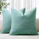 decorUhome Chenille Aqua Haze Throw Pillow Covers 18x18 Inch Set of 2, Decorative Soft Couch Pillow Covers Solid Dyed Accent Farmhouse Neutral Square Pillow Cases for Sofa Bed Living Room