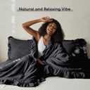 MR&HM Black Stonewashed Ruffled Queen Comforter Set, Farmhouse Bedding Lightweight Fluffy Comforter 3 Pieces, Ultra Soft Microfiber Shabby Boho Chic Vintage Ruffled Bedding Comforter Sets Queen Size