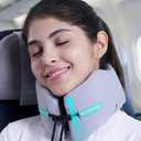 Travel Neck Pillow for Airplane: 360 Wrap Around Support Keeps Head in Place for Petite Women Sleeping Upright NO Slumping onto Strangers in Middle Seat - Neck Pain Relief on Long Flights
