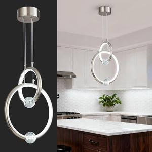 Modern Chandelier 2 Ring Nickel Color Pendant Light Fixture,Dimmable LED Pendant Lights 6000K,Adjustable Height Ceiling Hanging Light for Kitchen Island Dining Room Bedroom(11.8in+8.6in 1-Pack)