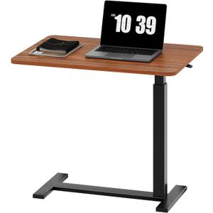 Sweetcrispy Overbed Bedside Table with Wheels, Adjustable Hospital & Home Use Bed Rolling Laptop Table, Mobile Standing Desk, Rustic Brown (27.56"D x 15.75"W x 43.31"H)