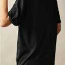 Women's V Neck Tee Short Sleeve Drop Shoulder Loose T-Shirts Casual Tops (Black, L)