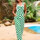 Overalls for Women Loose Fit Jumpsuits Fashion Checkered Straight Leg Pants Stretch Bib Coveralls (Green, M)
