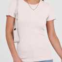 ANRABESS Women Short Sleeve Crewneck Ribbed Knit Slim Fitted Shirts Summer Tops Basic Tee Casual 2026 Spring Outfits Clothes (Beige, S)