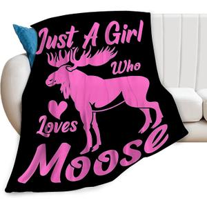 Moose Blanket Soft Cozy Pink Deer Animals Throw Blanket Super Fuzzy Fluffy Warm Just a Girl Who Loves Moose Lightweight Fleece Flannel Gifts Blankets for Kids Adults 50"X40"