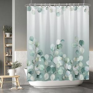 Baocicco Baocicoo Eucalyptus Leaf Shower Curtain Sets Green Leaves Botanical Watercolor Plants Shower Curtains for Bathroom Waterproof Durable Polyester Neutral Shower Curtain with Hooks 60x72 Inches (60W x 72H)