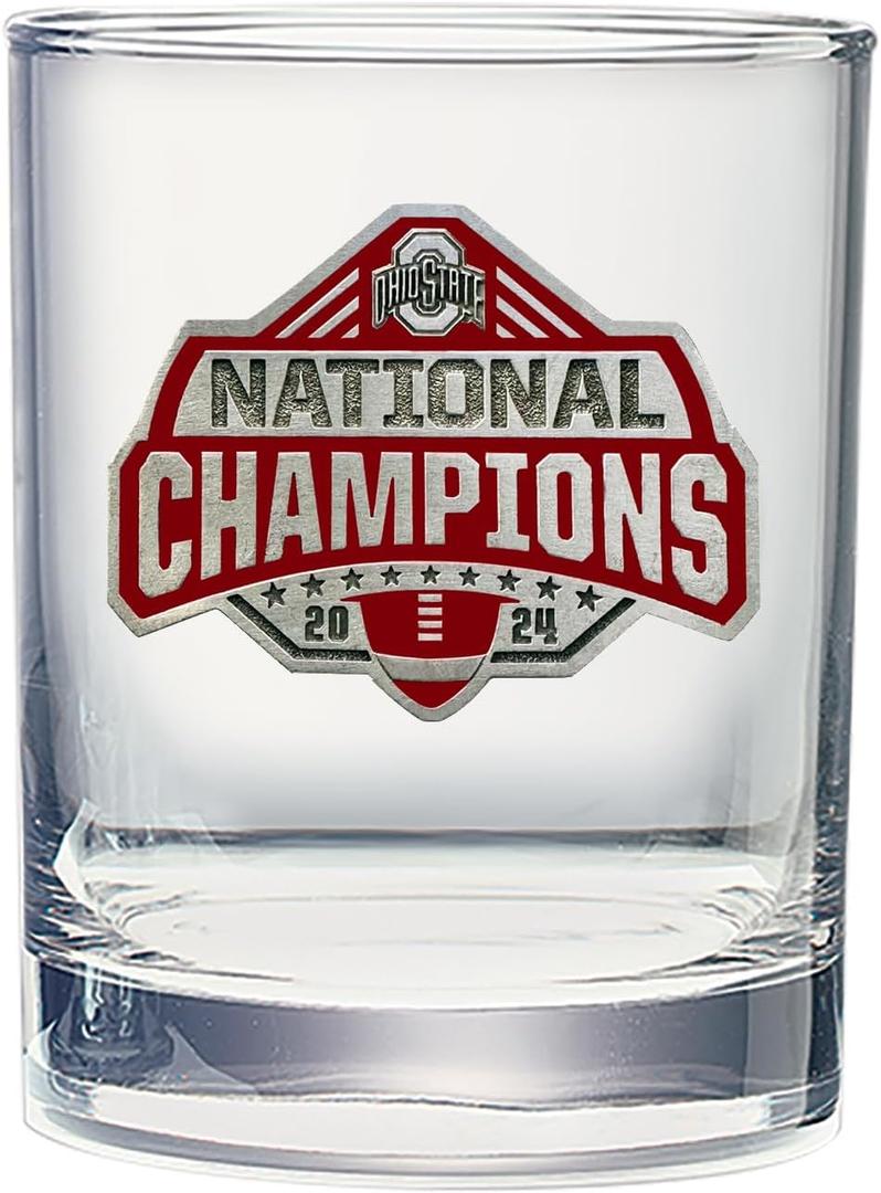 Ohio State Buckeyes National Championship 2025 Football Double Old Fashion | Double Rocks Glass 14 OZ for Liquor | Expertly Crafted Pewter Glass