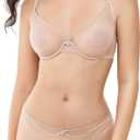 Varsbaby Women's See Through Sheer Mesh Unlined Underwire Everyday Bra and Panties(D303TS-Beige-34E+N082TS