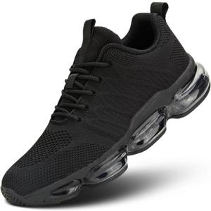 Womens Air Cushion Running Shoes Walking Jogging Fitness Gym Fashion Sneakers Lace Up Casual Comfortable Work Tennis Sport Athletic Trainers (6, All Black)
