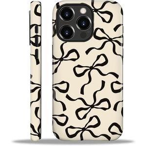 for iPhone 16 Pro Max Case,HL2 Aesthetic Black Bow Hybrid 2 Layer Hard Shell Silicone Protective Pattern Design Case