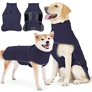 :ARFEPA Dog Winter Coat with Harness, Reflective Windproof&Waterproof Fleece Jacket for Cold Weather, Dog Pullover Jumpsuit Snowsuit for Small Medium Large Dogs, Navy XL : Pet Supplies