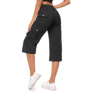 Moosehill Women's-Cargo-Capris-Pants High Waist Waterproof Hiking Casual Travel Summer Pants for Women with 6 Pockets (8, Black)