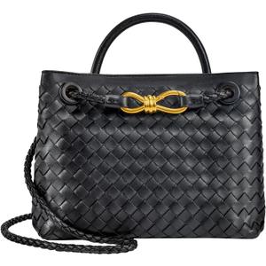 Woven Tote Bag for Women Leather Shoulder Handbag Designer Top Handle Purses (Black)