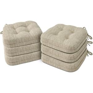 Shinnwa Dining Chair Cushions Set of 6, Dual-Layer Memory Foam Kitchen Chair Cushions, Patented Design Seat Pads with Ties, 16.5 x 16.5 x 3.5in, 6 Pack, Beige