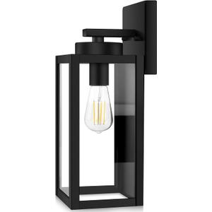 BesLowe Outdoor Wall Mount Light Fixture, Exterior Wall Lantern Waterproof, Black Outside Porch Sconce Lighting with Matte Black Finish & Glass Shade for House Garage Doorway Patio, E26 Socket (12.8" (1-Pack))