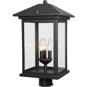 Treekee Outdoor Post Light, 21'' Lamp Post Light Fixture, 3-Light Modern Waterproof Outside Post Lantern Column Lights, Exterior Pole Lighting Pillar Lantern for Yard Garden