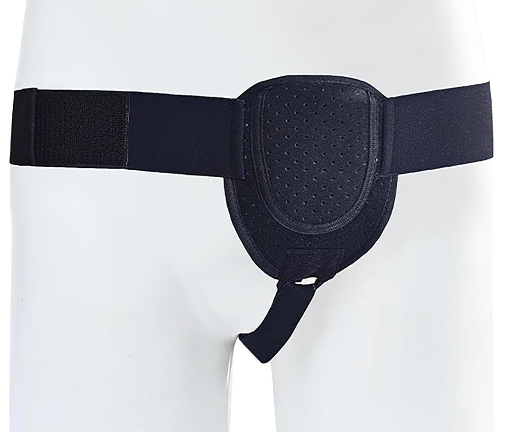 YIKANGHENG Hernia Belt for Men, Medium Size Adjustable Waist Strap with Removable Compression Pads for Left and Right Groin Support (Black)