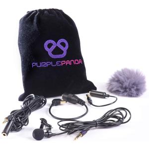 Purple Panda Lavalier Lapel Microphone Kit - Clip-on Omnidirectional Condenser Lav Mic Compatible with iPhone, iPad, GoPro, DSLR, Zoom/Tascam Recorder, Samsung, Android, PS4