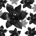 WILLBOND 24 Pcs 3 Size Poinsettia Flower Artificial Christmas Decor Glitter Poinsettia Christmas Ornaments Faux Flowers for Xmas Tree Outdoor(4/6/7.9 Inches, Black)