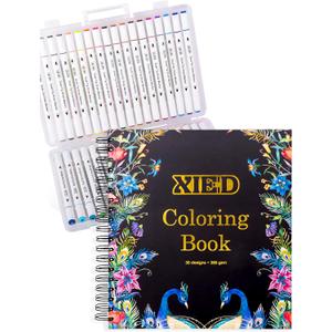 36 Colors Alcohol Markers & Coloring Book for Adults to Relax and Relieve Anxiety, Stress Free Adult Coloring Book with Markers included 30 Themes Designs