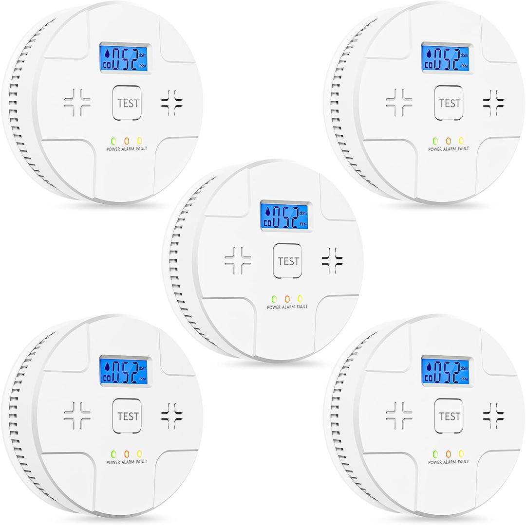 5 Packs,Smoke Detector Carbon Monoxide Detector Combo,2-in-1 Detection,85 dB Alarm,LED Indication,LCD Digital Displays,Battery Operated,(Includes 3 x 1.5V AA Batteries),Easy to Install,Portable Use