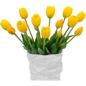 15 Pcs Yellow Artificial Tulips Fake Flowers, Premium Latex Lifelike Texture, UV Resistant Waterproof Faux Tulip Bouquets with Snap-on Petals for Outdoor, Home, Wedding Decor