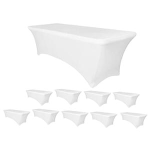 Banquet Tables Pro Bulk 10 Pack Case Stretch Spandex Table Covers (White, 8 Foot Rectangular)