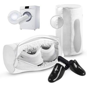 Shoe Washing Machine Bag 2pcs-Reusable Laundry Shoe Bag with Hidden Zipper, 360 Deep Protective XXL Cleaning Bags for Washer and DryerShoe Trees for Sneakers Tennis- Home Travel Essentials, White