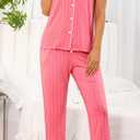 Samring Women Pajamas Sets 2 Piece Short Sleeve Soft Sleepwear Pjs Lounge Set Button Down Nightwear with Long Pants (L)