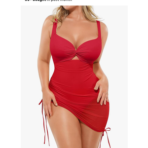 Blooming Jelly Womens One Piece Swim Dress Tummy Control Swimsuits Modest Bathing Suit Full Coverage Swim Skirt(Red,Medium)