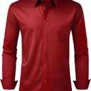 Alimens & Gentle Men's Dress Shirt Regular Fit Stretch Stain Shield Long Sleeve Solid Business Wedding Button Down Shirts 2XL