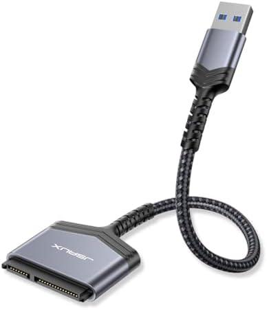 JSAUX SATA to USB A Cable, USB A 3.0 to 2.5” SATA III Hard Drive Adapter Aluminum Shell Nylon Cord External Converter for SSD/HDD Data Transfer-Grey