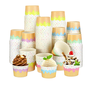 Panelee 100 Pcs Ice Cream Bowls 9 oz Ice Cream Cups Disposable Ice Cream Containers Sundae Bowls Paper Dessert Bowls for Summer Birthday Party Yogurt Soup Food Supplies (Ice Cream Style)