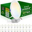 zouzai 24 Pack 8 inch 18W Eqv 150W 1620LM 5CCT Reset Ultra-Thin LED Recessed Ceiling Light with Junction Box, 2700K-5000K Selectable, Dimmable, Commercial and Home use - ETL and Energy Star Certified