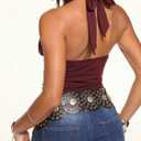 MakeMeChic Women's Rhinestone Ruched Halter Top Sleeveless Slim Fitted Y2K Crop Tops (XS)