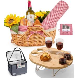 Family Picnic Basket for 4 with Table and Blanket Collapsible Cooler Bag Insulated Picnic Set for Beach Picnic Hamper Picnic Date Essentials for Outdoor Picnic Accessories