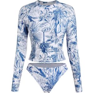 ZAFUL Womens Rash Guard Swimsuits Long Sleeve Sun Protection Bathing Suit Tropical Swim Shirts with Briefs (Blue, M)