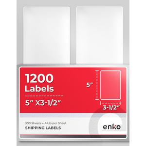 enKo 3-1/2 x 5 inches Label - White Blank - 4 Up Per Sheet Shipping Address Mailing Labels for Laser Inkjet Printer (300 Sheets, 1200 Labels)