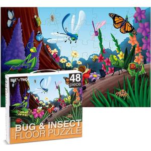 48 Piece Jumbo Floor Puzzle for Kids Ages 3-5 and 4-8, 2x3 Feet Giant Jigsaw Puzzles for Toddler Preschool Learning, Bugs & Insects