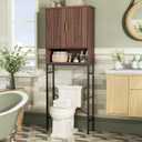 FiveWillowise Over The Toilet Storage Cabinet with Fluted Doors and Adjustable Shelf, Tall Bathroom Organizer with Metal Stand Space Saver Over Toilet, Wood Rack for Bathroom, Restroom, Laundry